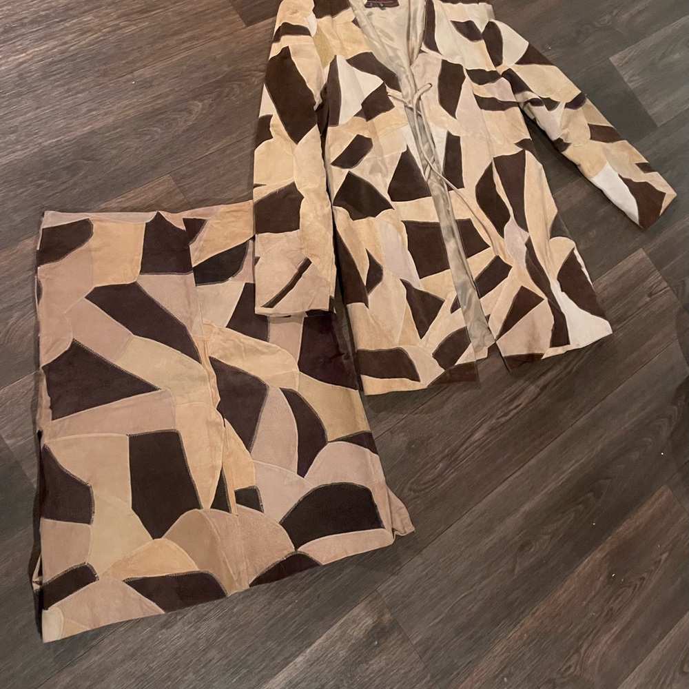 Geometric Pattern Jacket and Skirt Set
